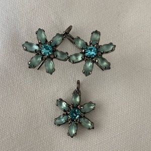Crystal flower pendant and earrings